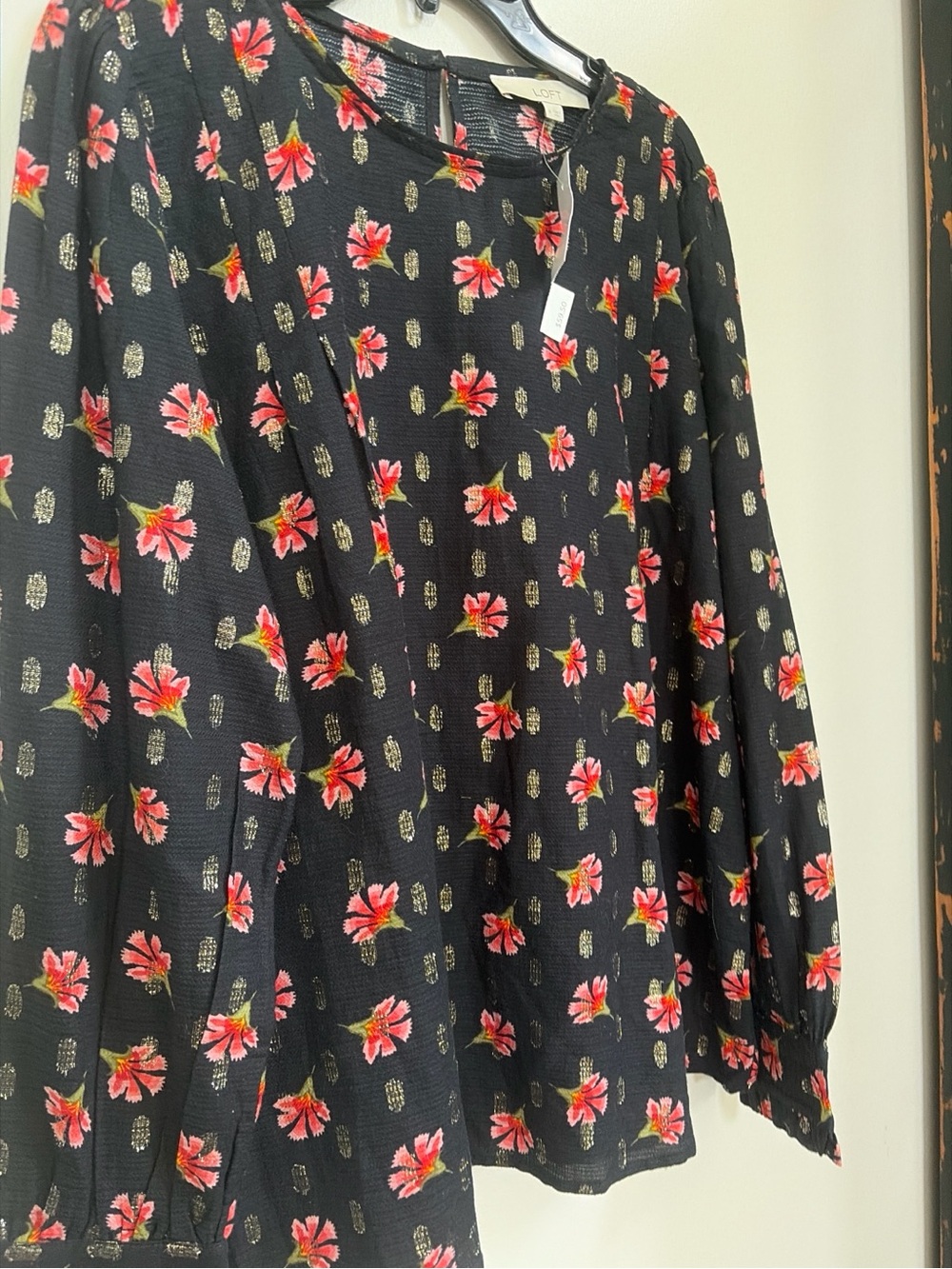 LOFT Black Floral Metallic Accent Top - Picture 2 of 5